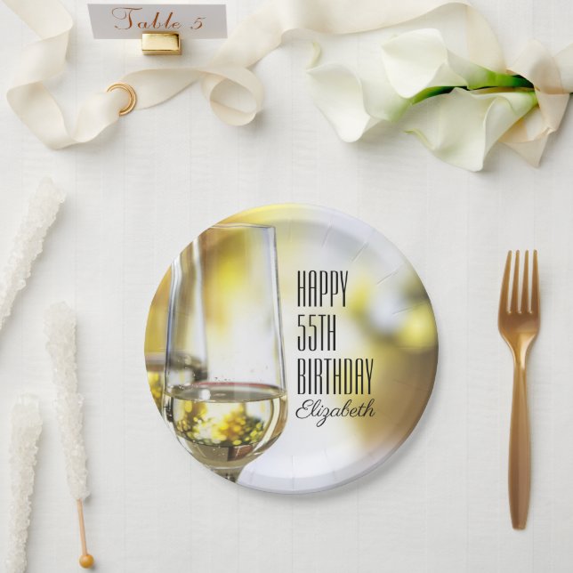 Plato De Papel Golden Bokeh Elegant 55th Birthday Wine Glass (Boda)