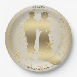 Plato De Papel Golden Bride And Groom Wedding Party