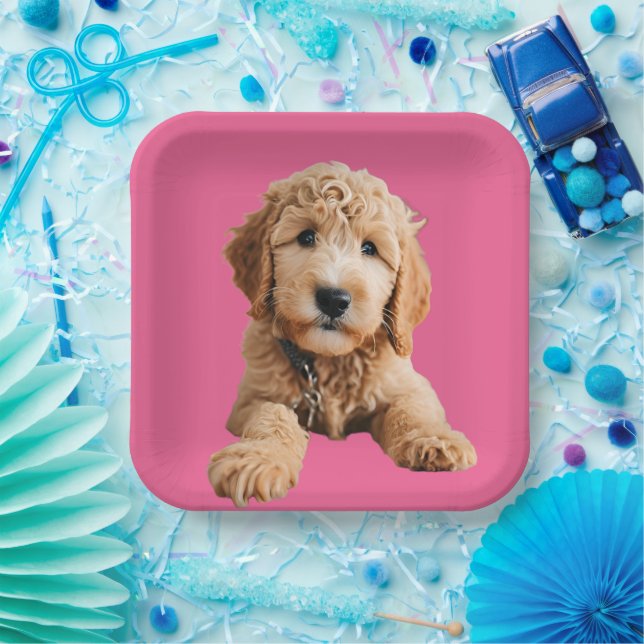 Plato De Papel Golden Doodle Puppy (Fiesta)