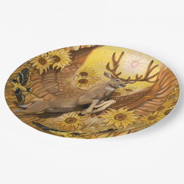 Plato De Papel Golden Feilds Winged Mule Deer (Angular)