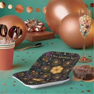 Plato De Papel Golden Fireworks Kaleidoscope - Nueva aventura