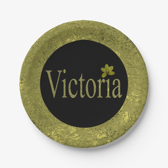 Plato De Papel Golden Flecks Victoria Name Design, (Anverso)