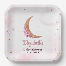 Plato De Papel Golden Floral Moon Baby Shower