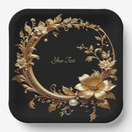 Plato De Papel Golden Floral Ornate Frame Paper Plate