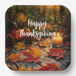 Plato De Papel Golden Harvest Glow – Thanksgiving Greeting
