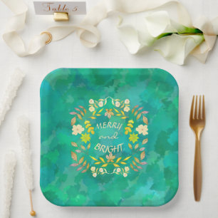 Plato De Papel GOLDEN MERRY Y BRIGHT personalizado