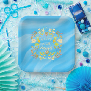Plato De Papel GOLDEN MERRY Y BRIGHT personalizado