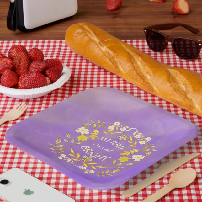 Plato De Papel GOLDEN MERRY Y BRIGHT personalizado (Picnic)