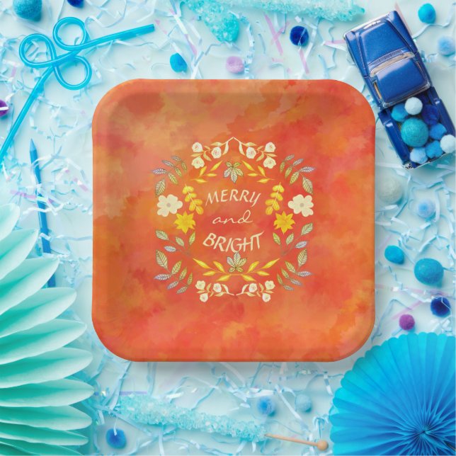 Plato De Papel GOLDEN MERRY Y BRIGHT personalizado (Fiesta)