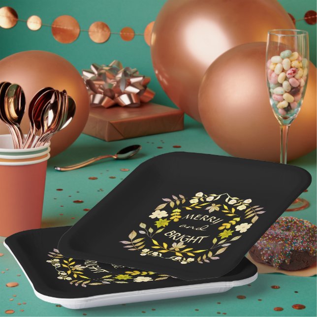 Plato De Papel GOLDEN MERRY Y BRIGHT personalizado (Multi)