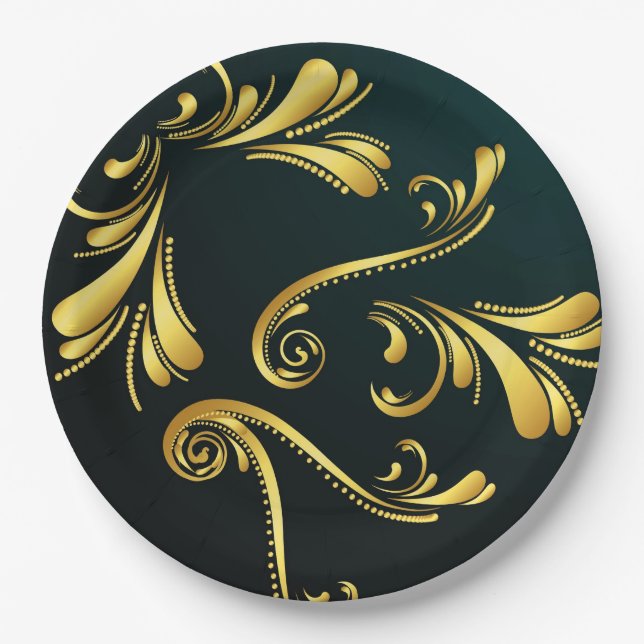 Plato De Papel Golden ornament paper plates (Anverso)