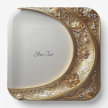Golden Ornate Frame Paper Plate