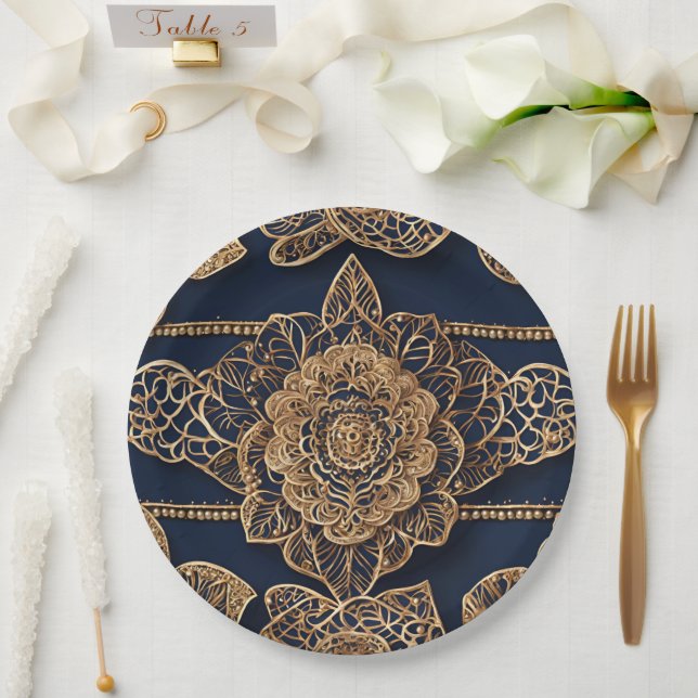 Plato De Papel Golden patterns AI art  (Boda)