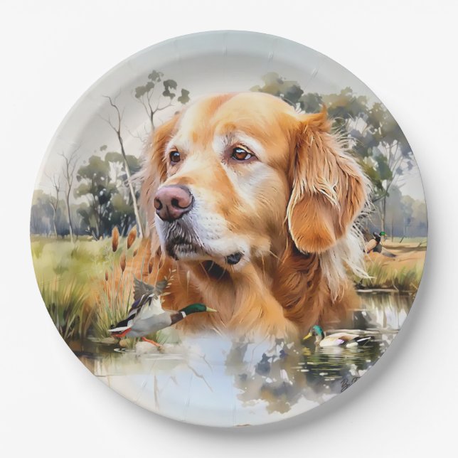 Plato De Papel Golden Retriever (Anverso)