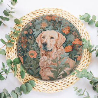 Plato De Papel Golden Retriever al estilo de William Morris