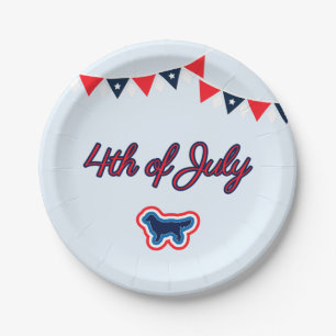 Plato De Papel Golden Retriever Blanco Rojo Y Azul 4 De Julio
