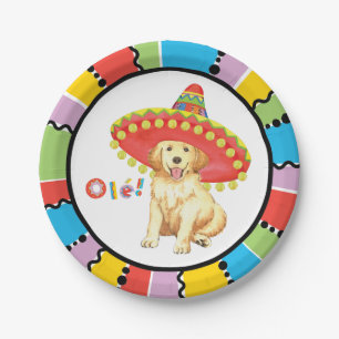Plato De Papel Golden retriever de la fiesta