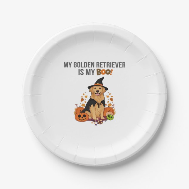 Plato De Papel Golden Retriever Halloween Dog My Golden Retrieve (Anverso)