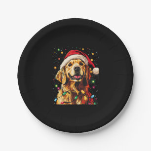 Plato De Papel Golden Retriever Perro divertido Navidad Sombrero