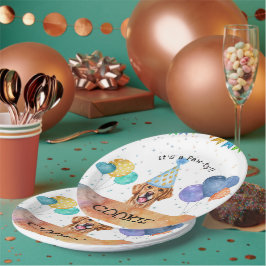 Plato De Papel Golden Retriever Puppy Dog Birthday Pawty