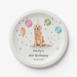 Plato De Papel Golden Retriever Puppy Dog Kids Birday Fiesta