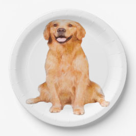 Plato De Papel Golden Retriever Sitting