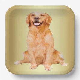 Plato De Papel Golden Retriever Sitting