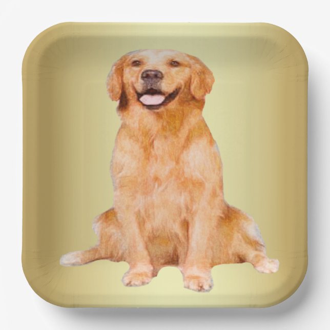 Plato De Papel Golden Retriever Sitting (Anverso)