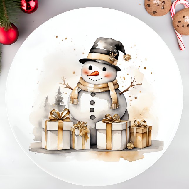 Plato De Papel Golden Snowman: Add Elegance to Your Holiday Deco (Subido por el creador)