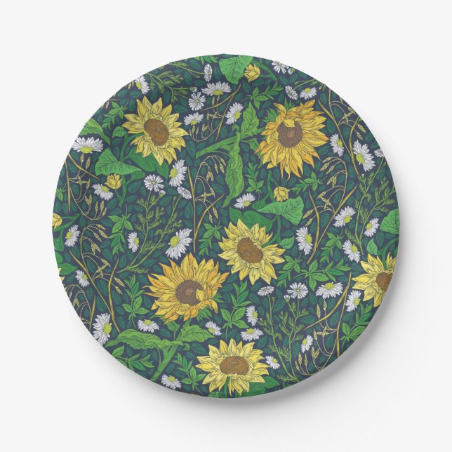Plato De Papel Golden Sunflower Garden Placas de papel 7" (Anverso)