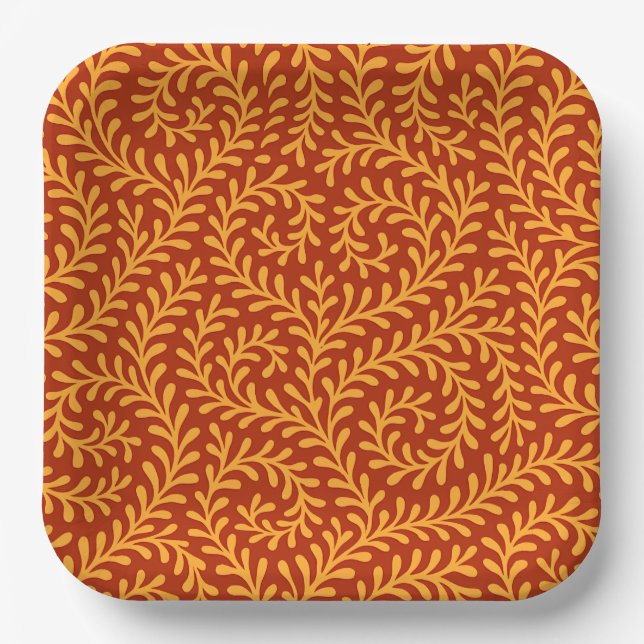 Plato De Papel Golden Yellow Leafy Vine Pattern  (Anverso)