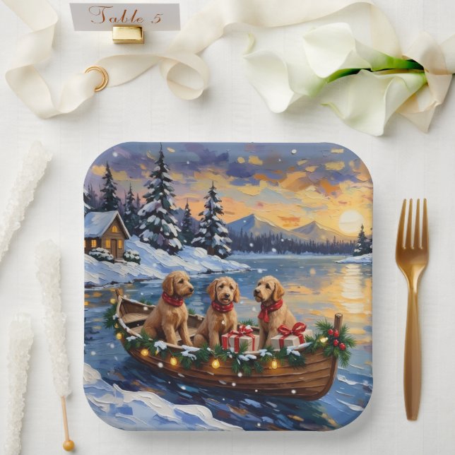 Plato De Papel Goldendoodle Christmas Boat Holiday (Boda)