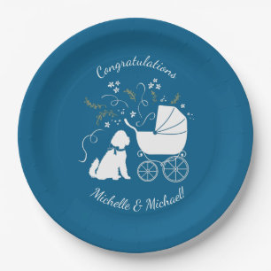 Plato De Papel Goldendoodle Dog Baby Shower Boy Blue