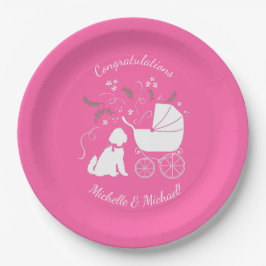 Plato De Papel Goldendoodle Dog Chica rosa Baby Shower