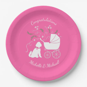 Plato De Papel Goldendoodle Dog Chica rosa Baby Shower