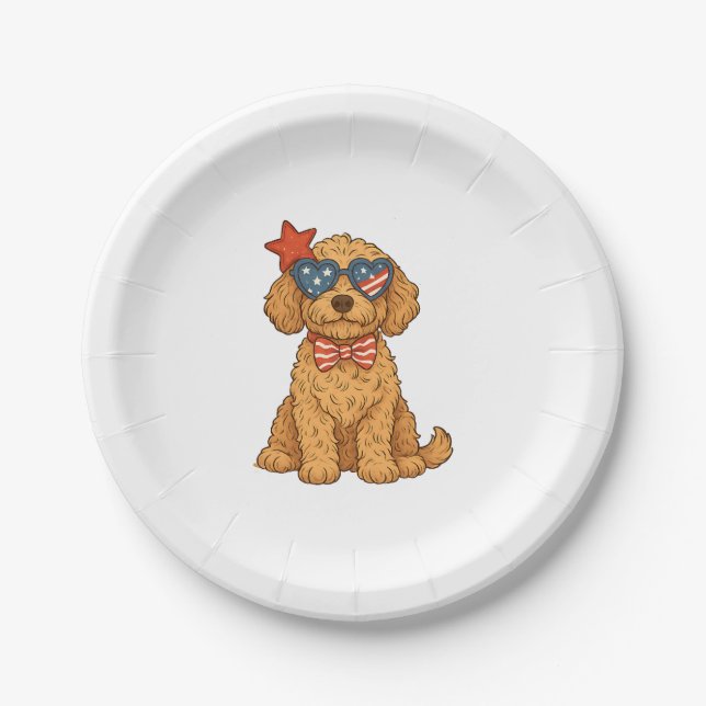 Plato De Papel Goldendoodle Patriotic Clipart (Anverso)