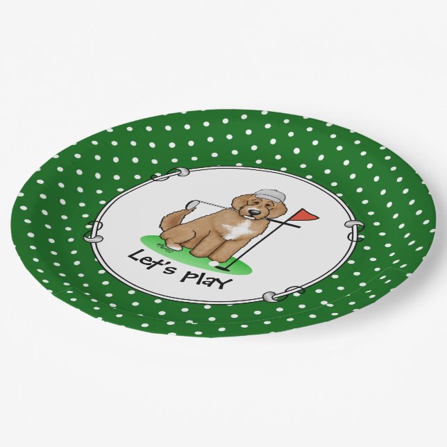 Plato De Papel Goldendoodle Perro Jugando Golf (rojo whmk2) Diver (Angular)