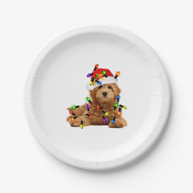 Plato De Papel Goldendoodle Santa Dog (Anverso)