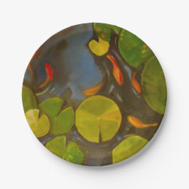 Plato De Papel Goldfish Koi Pond Water Lilies