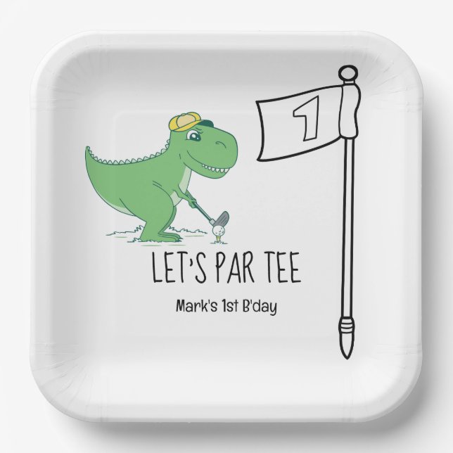 Plato De Papel Golf 1.ᵉʳ cumpleaños de dinosaurio de golf vamos a (Anverso)