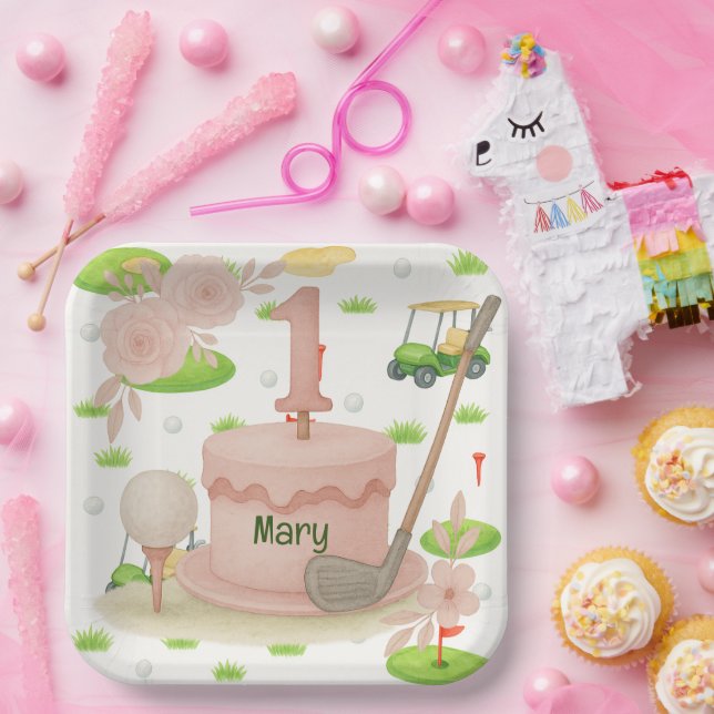 Plato De Papel Golf 1 cumpleaños golfista de un año (Fiesta)