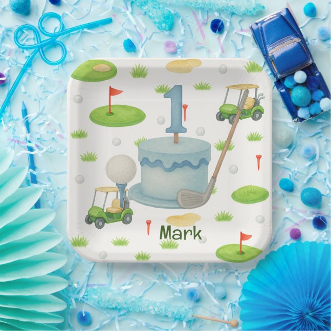 Plato De Papel Golf 1 cumpleaños golfista de un año (Fiesta)
