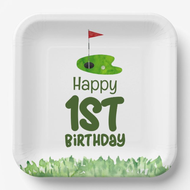 Plato De Papel Golf 1 cumpleaños golfista de un año (Anverso)