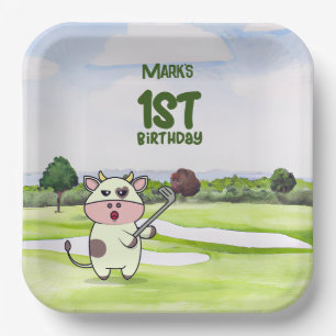 Plato De Papel Golf 1 cumpleaños golfista de un año con número