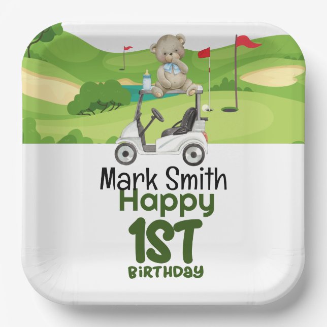 Plato De Papel Golf 1 cumpleaños golfista de un año de edad con c (Anverso)