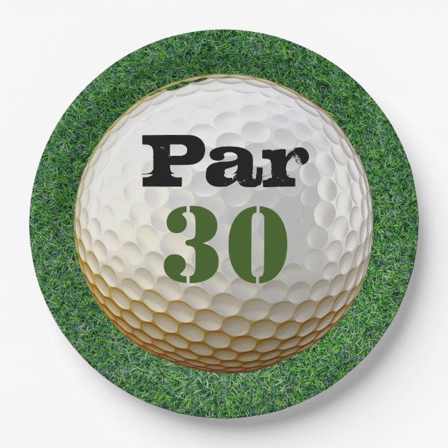 Plato De Papel Golf 30 cumpleaños Par tee treinta fiestas (Anverso)