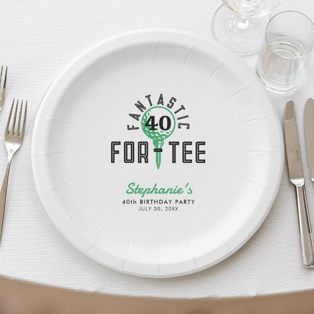 Plato De Papel Golf 40.º Fiesta de cumpleaños fantástico para Tee (Golf 40th Birthday Party Fantastic For-Tee White Paper Plates
)
