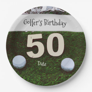 Plato De Papel Golf 50.º cumpleaños del golfista con bolas en v