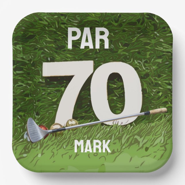 Plato De Papel Golf 70 Aniversario Par setenta para golfista (Anverso)
