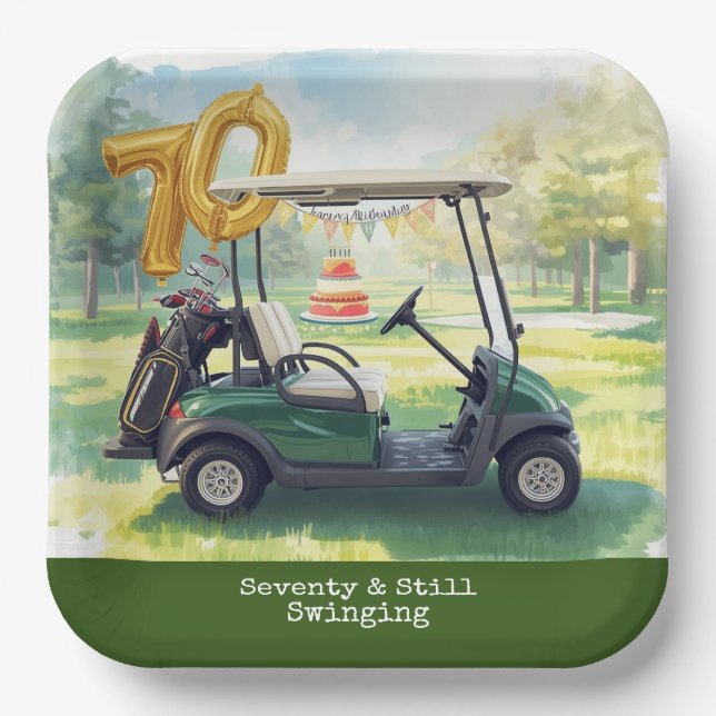 Plato De Papel Golf 70th birthday Par Tee Golfer party (Anverso)